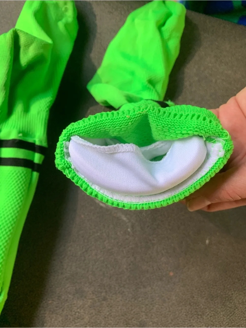 Men's Shin guard High-Visibility Green Athletic Socks with Black Stripes
